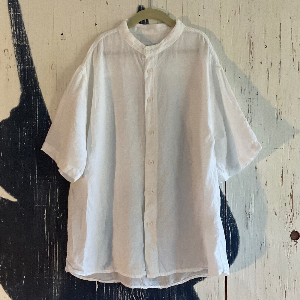 ZARA WHITE LINEN BLEND COTTON SHORT SLEEVE SHIRT SIZE: 14
